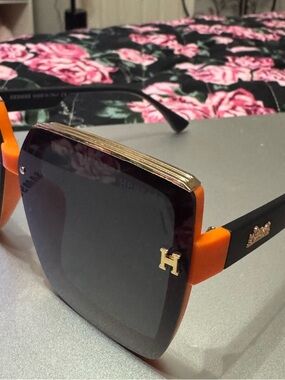 Hermès Oversized Square Sunglasses in Orange & Black